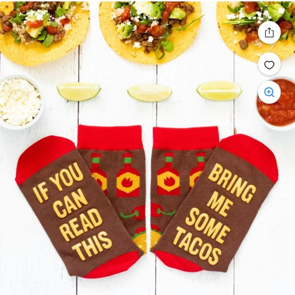 🌹 NWT LAVLEY BRING ME SOME TACOS SOCKS Red and Brown UNISEX Fun Socks